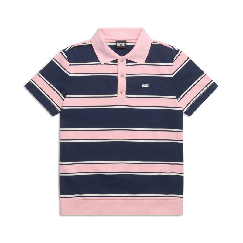 STRIPED JERSEY POLO INK NAVY / STRAWBERRY MILK