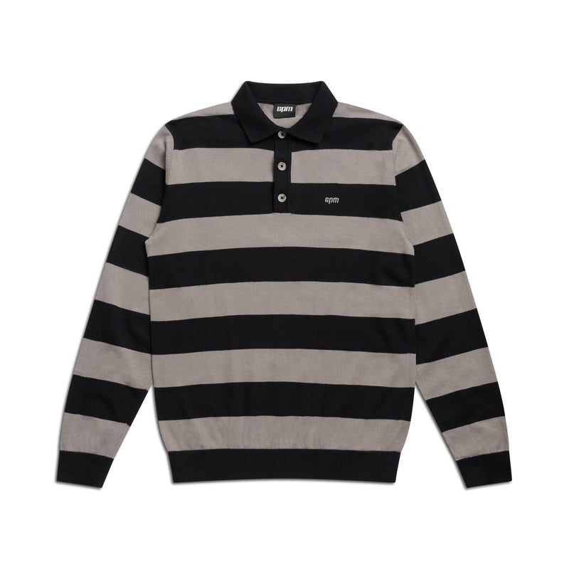 LS STRIPED POLO BLACK