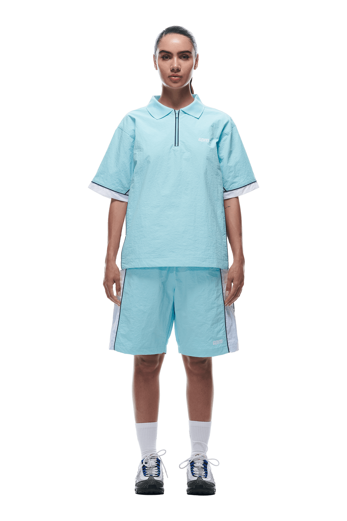 WARM UP NYLON HALF ZIP LIGHT BLUE