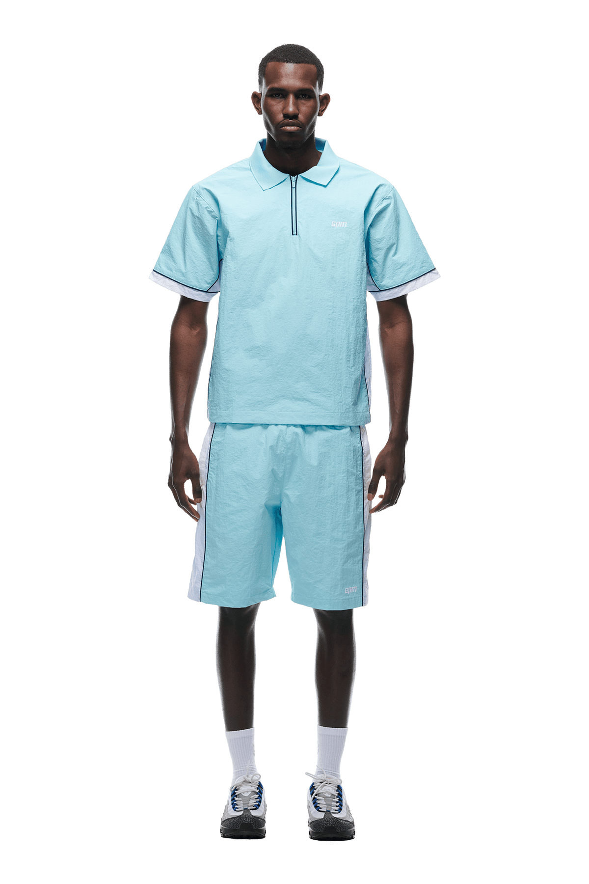 WARM UP NYLON HALF ZIP LIGHT BLUE