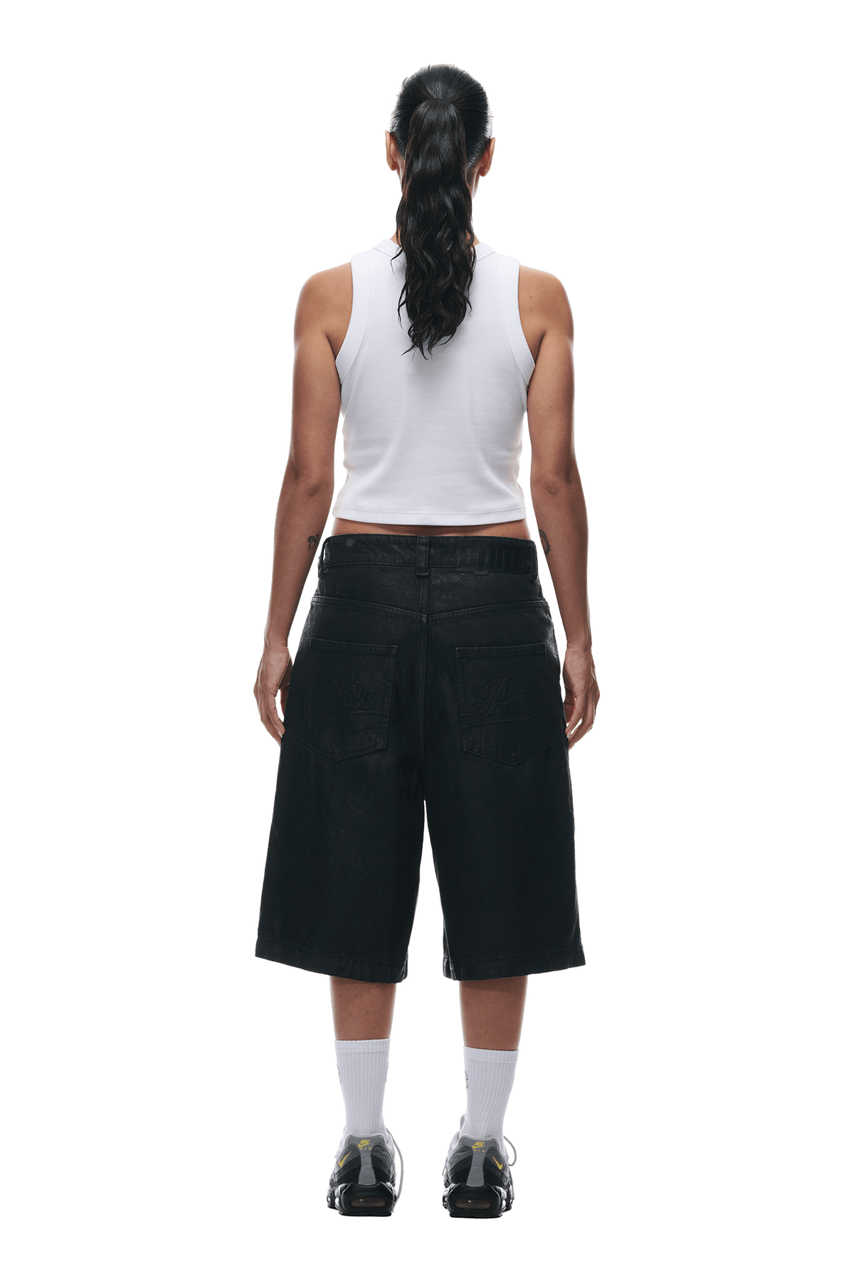 COATED DENIM SHORTS BLACK