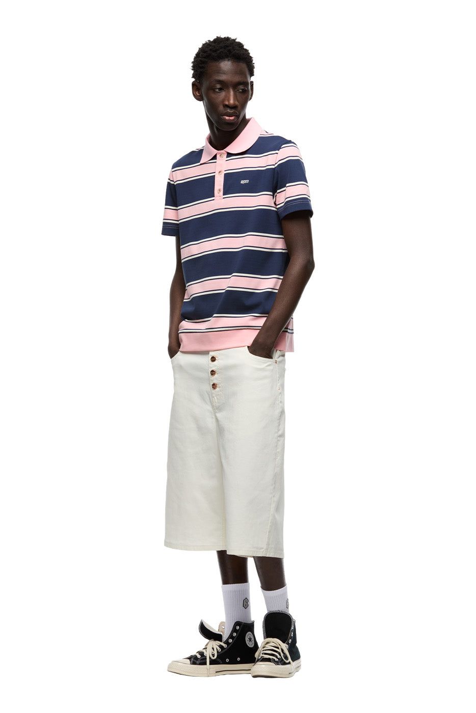 STRIPED JERSEY POLO INK NAVY / STRAWBERRY MILK