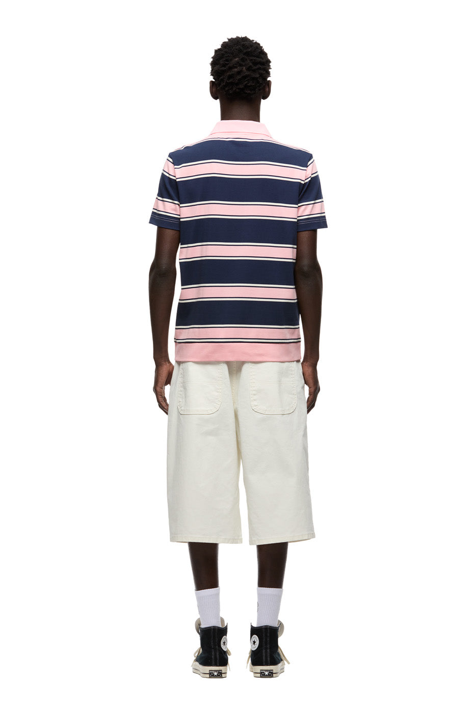 STRIPED JERSEY POLO INK NAVY / STRAWBERRY MILK