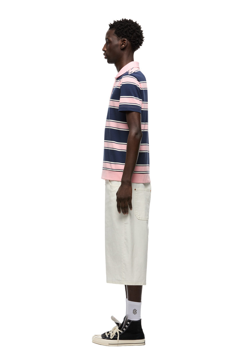 STRIPED JERSEY POLO INK NAVY / STRAWBERRY MILK
