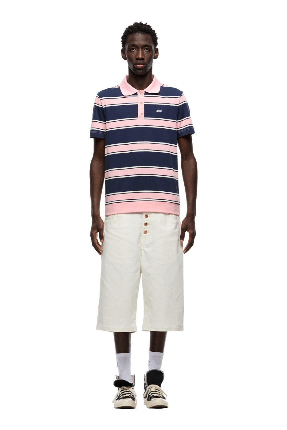 STRIPED JERSEY POLO INK NAVY / STRAWBERRY MILK