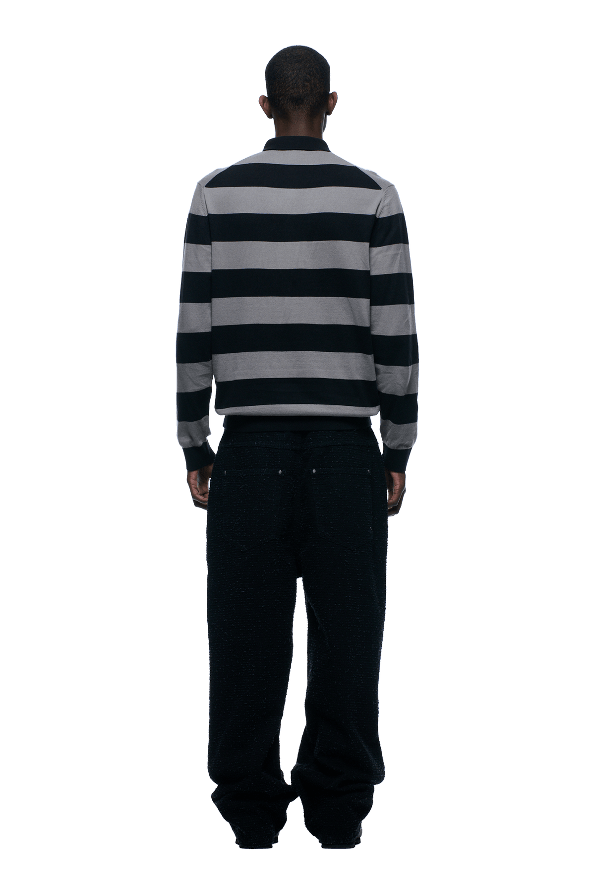 LS STRIPED POLO BLACK