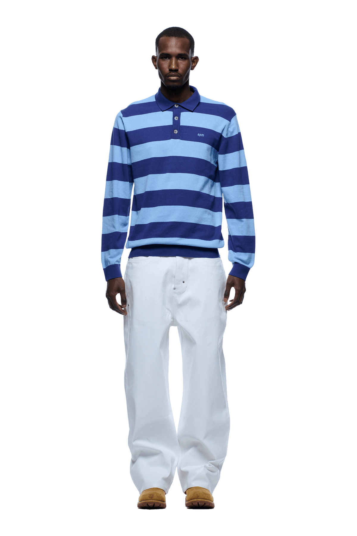 LS STRIPED POLO BLUE