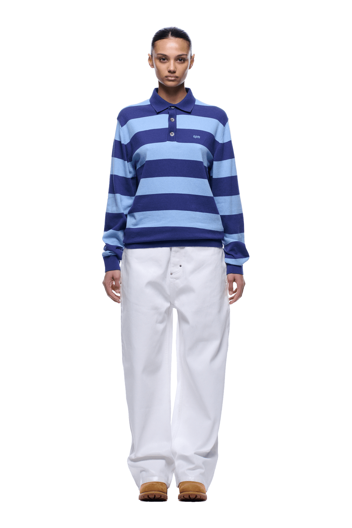 LS STRIPED POLO BLUE