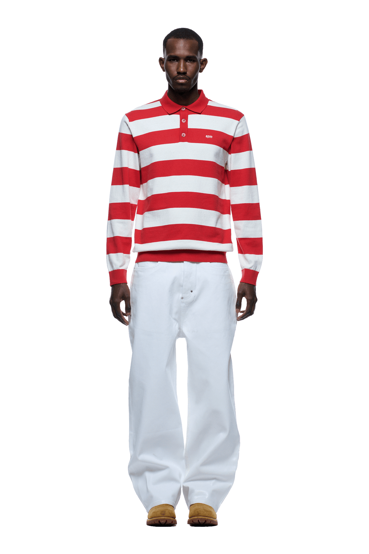 LS STRIPED POLO RED