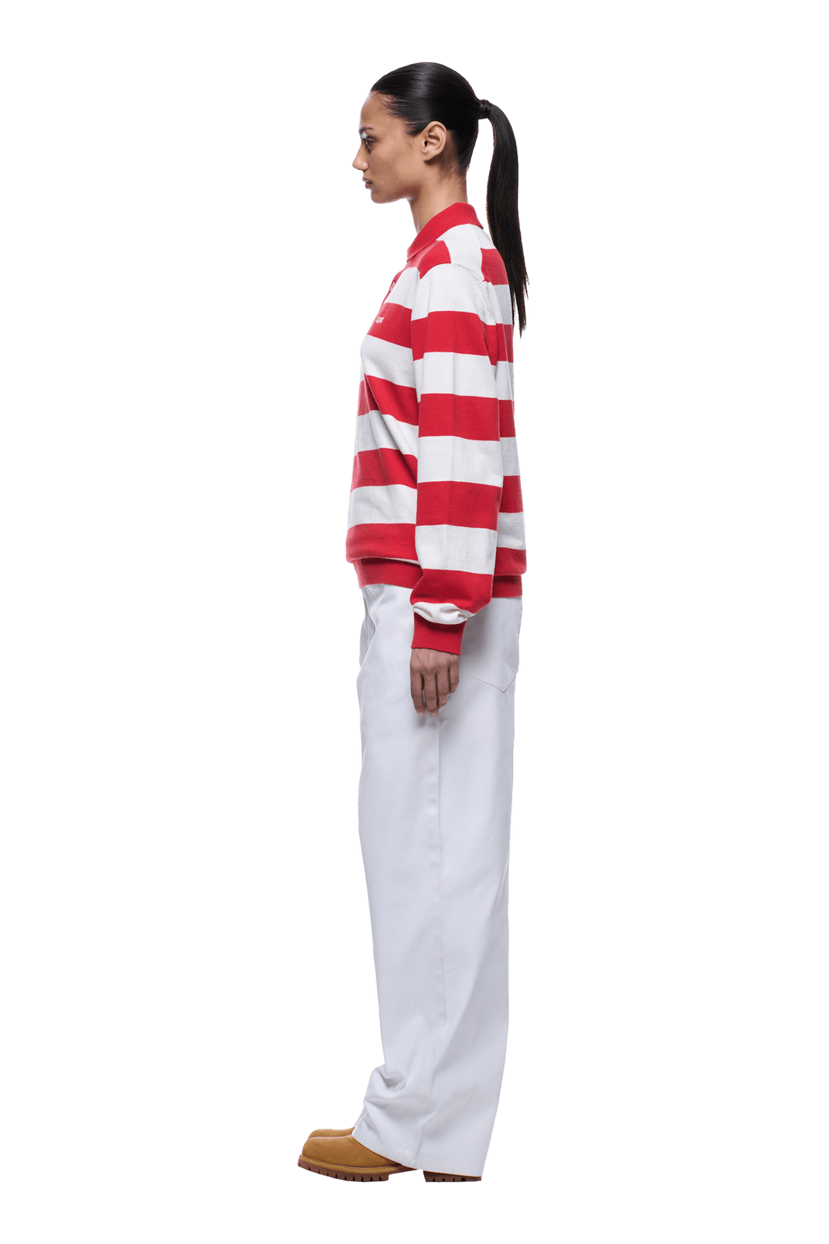 LS STRIPED POLO RED
