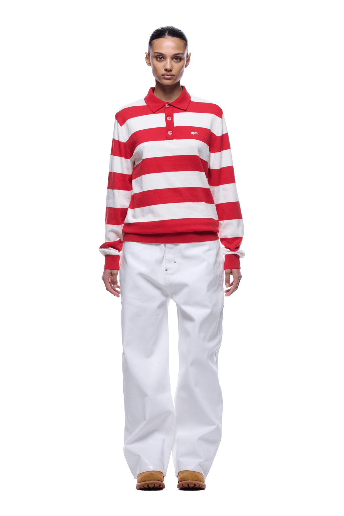 LS STRIPED POLO RED