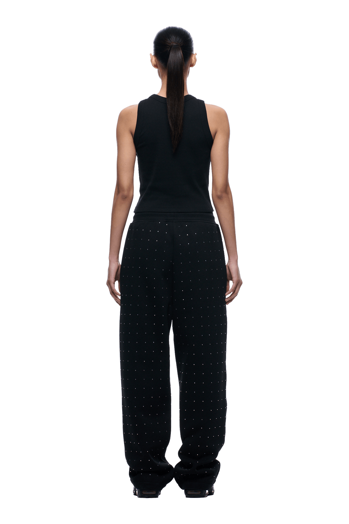 RHINESTONE OPEN LEG JOGGER BLACK