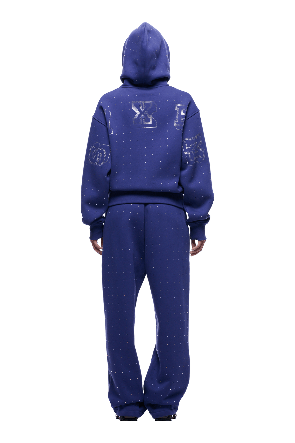 RHINESTONE LETTER ZIP HOODIE BLUE