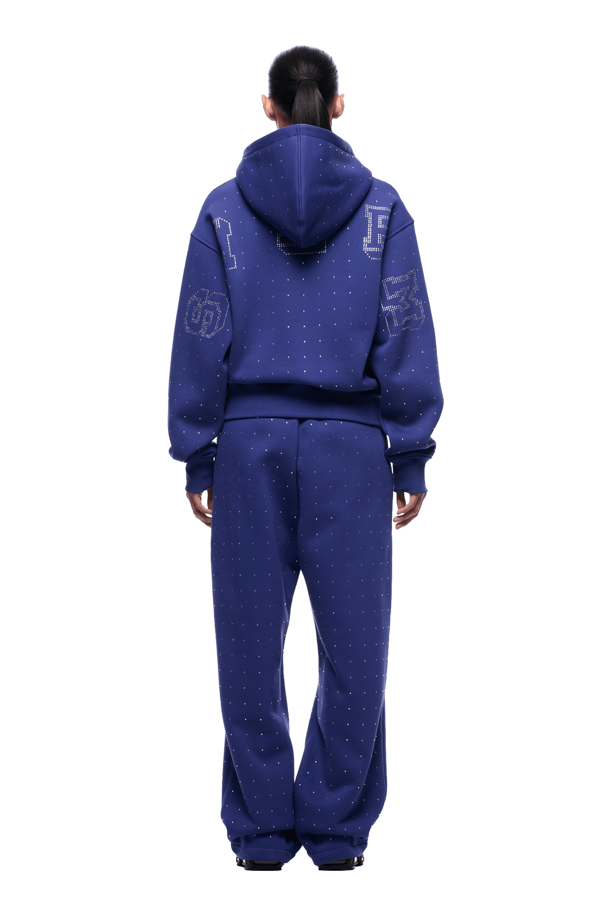 RHINESTONE LETTER ZIP HOODIE BLUE