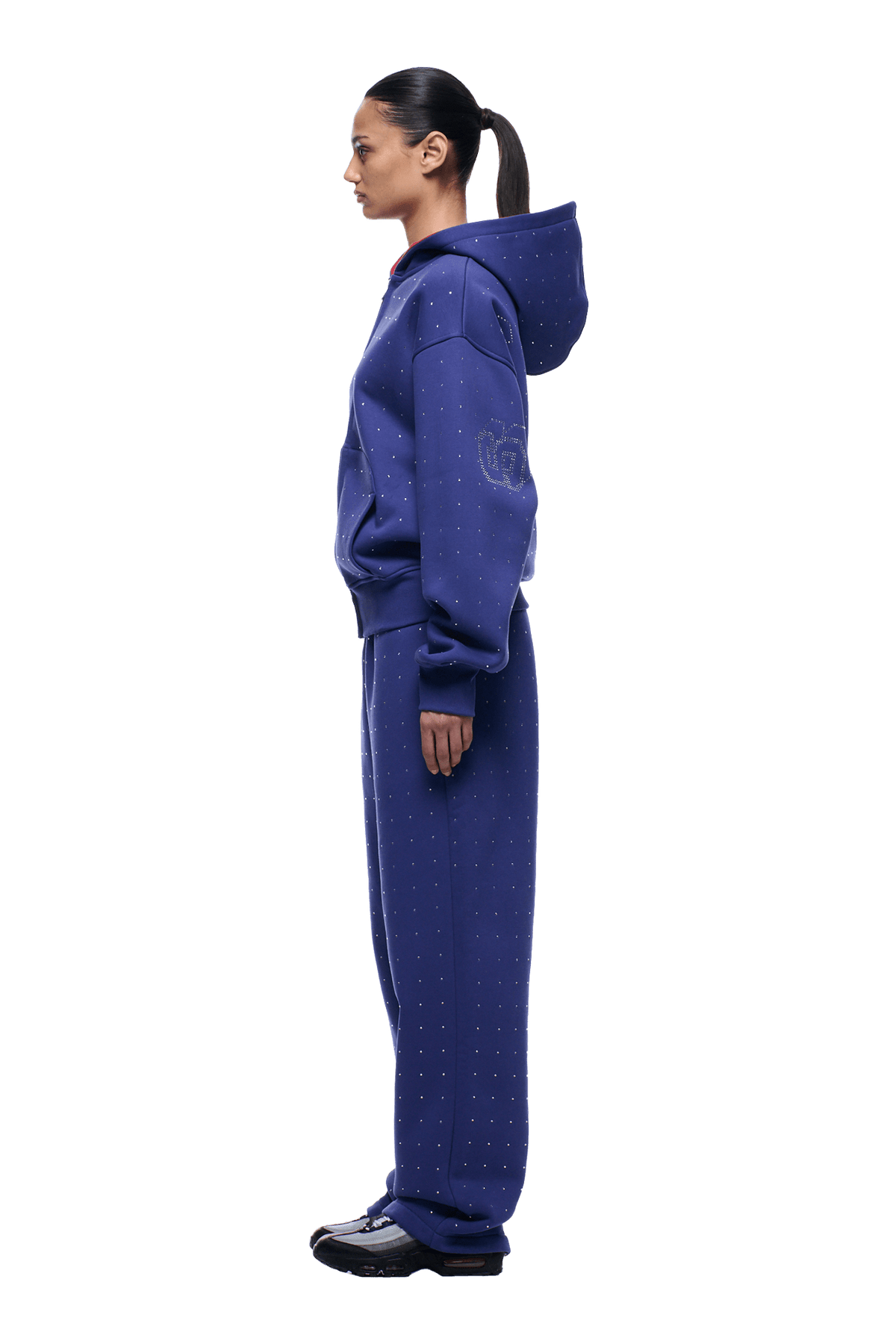 RHINESTONE LETTER ZIP HOODIE BLUE