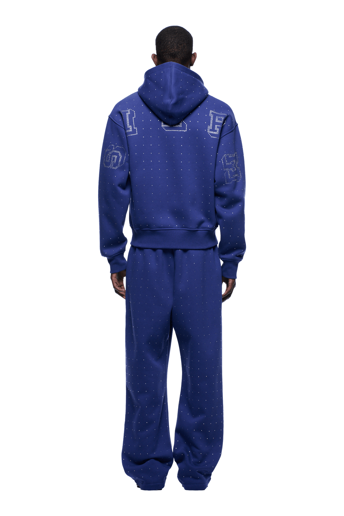 RHINESTONE LETTER ZIP HOODIE BLUE
