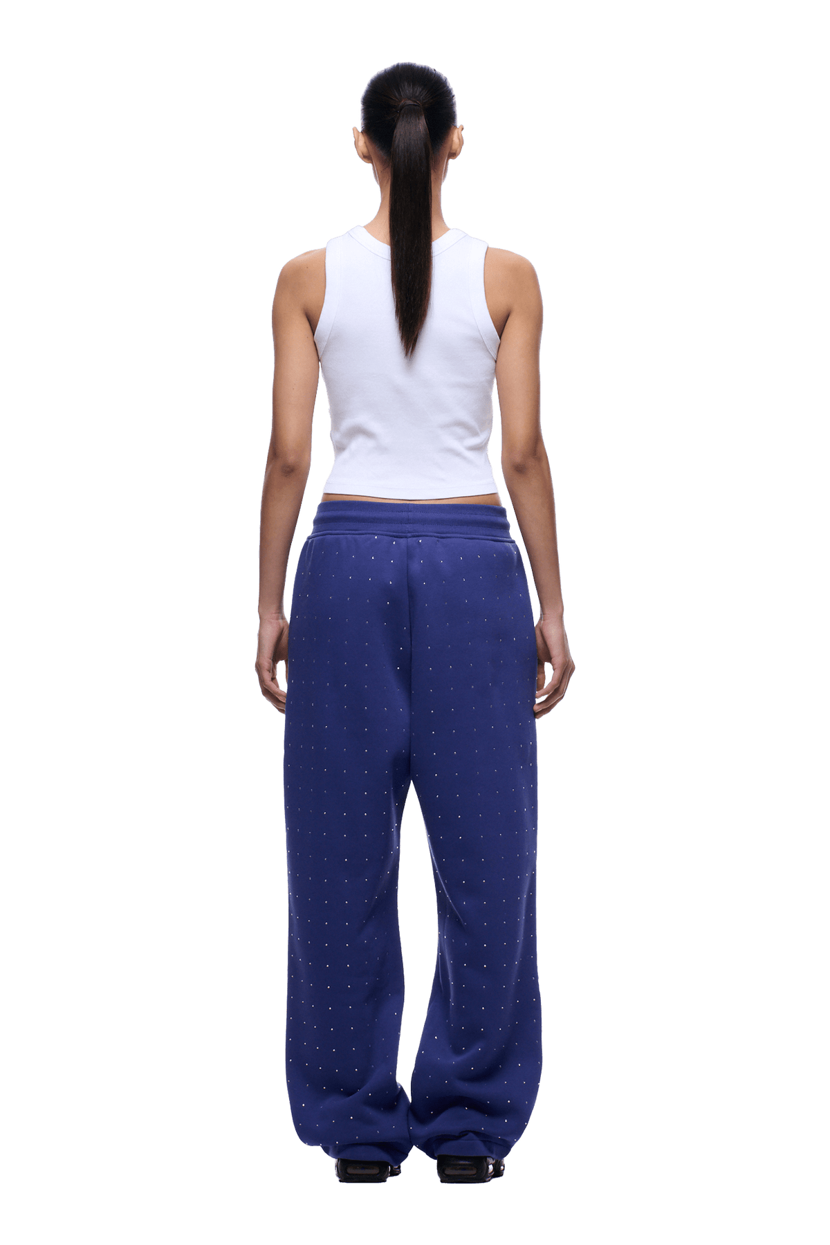 RHINESTONE OPEN LEG JOGGER BLUE