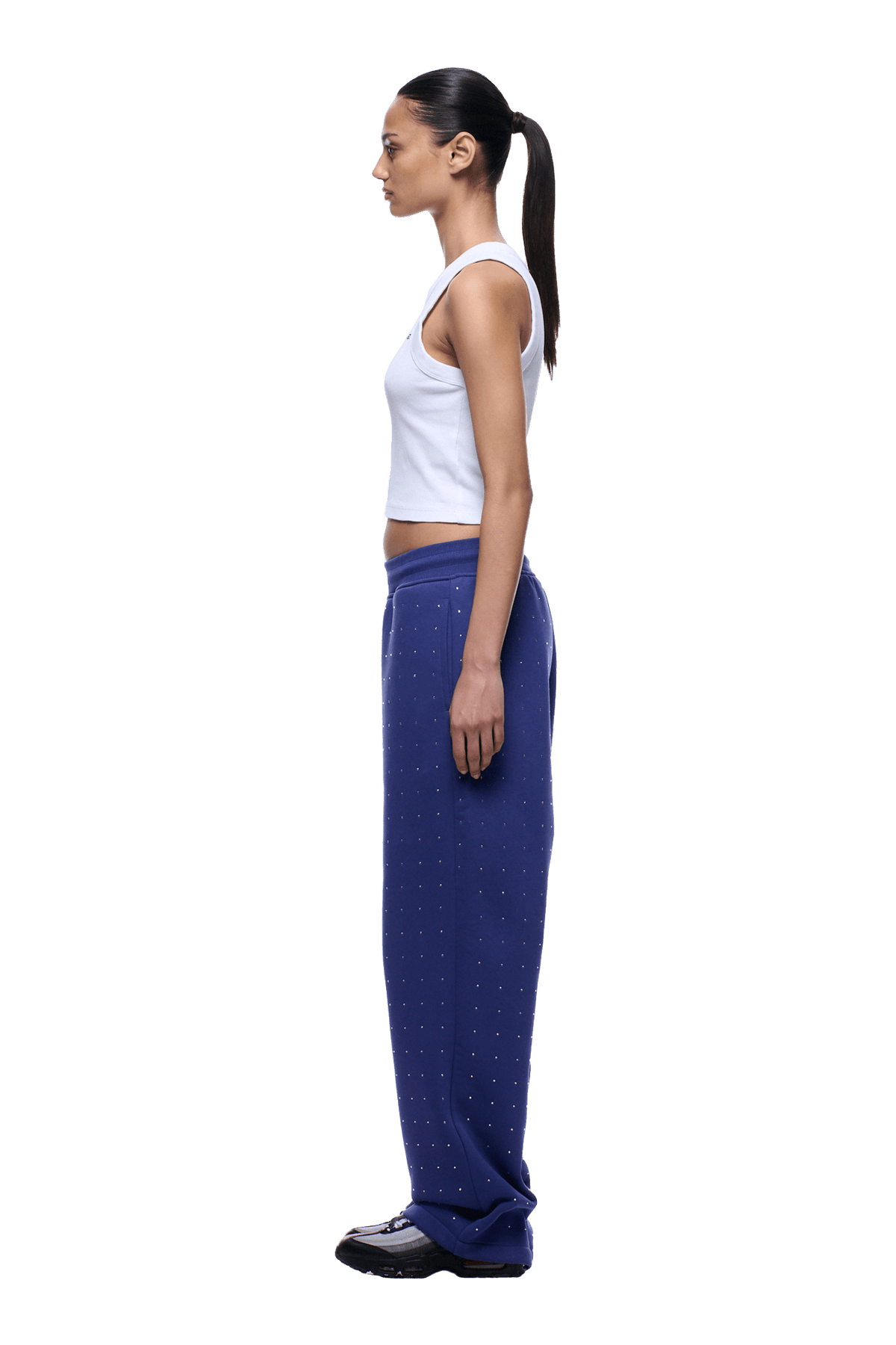RHINESTONE OPEN LEG JOGGER BLUE