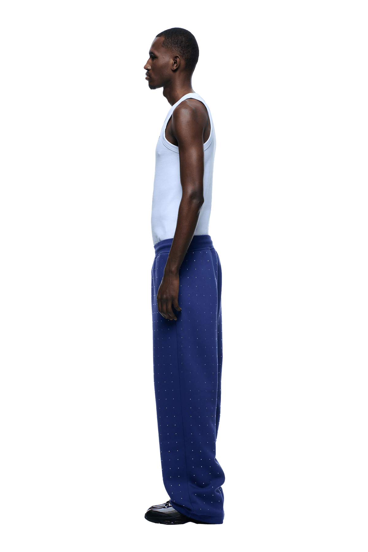 RHINESTONE OPEN LEG JOGGER BLUE