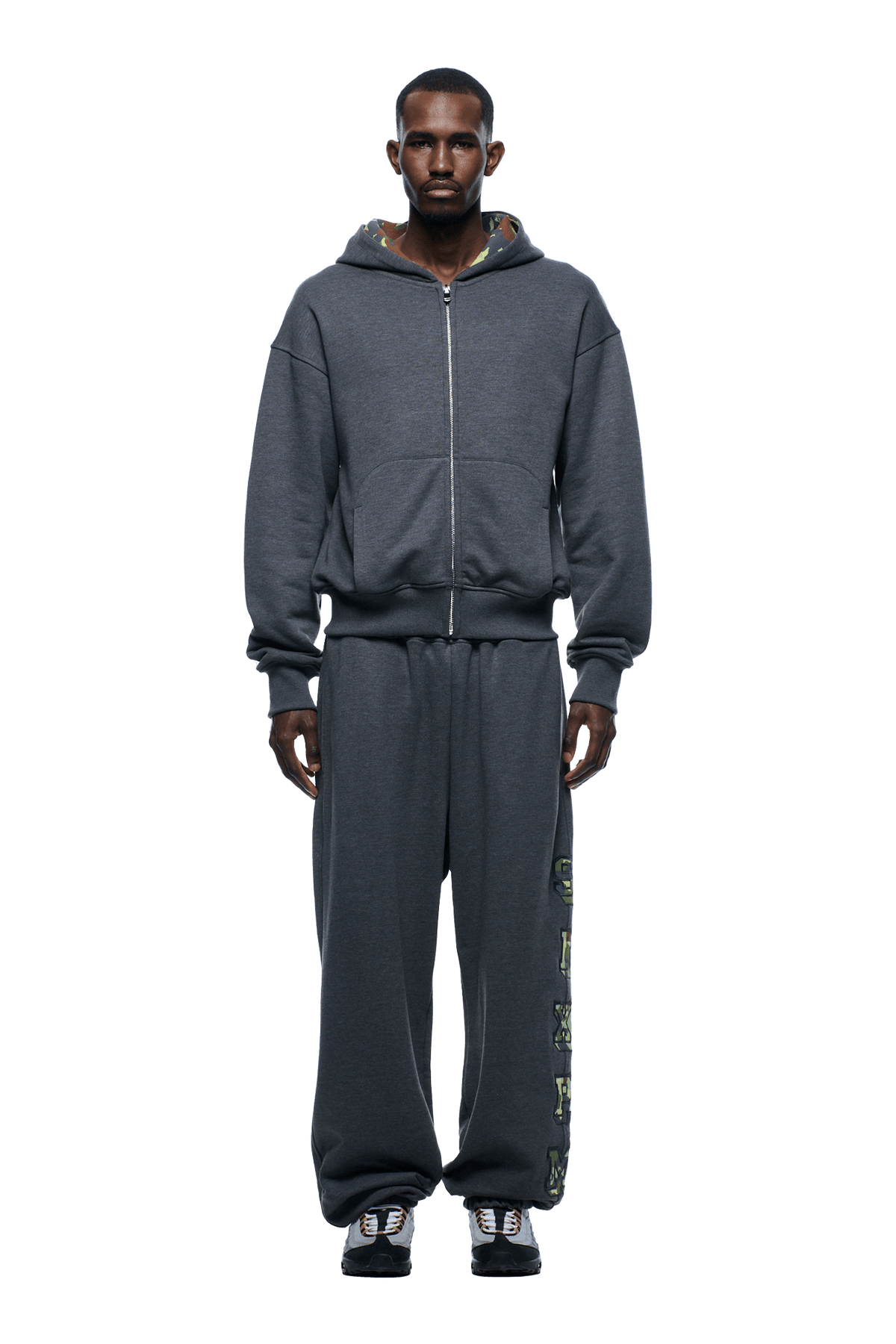 WAFFLE LINED ZIP HOODIE GREY CAMO