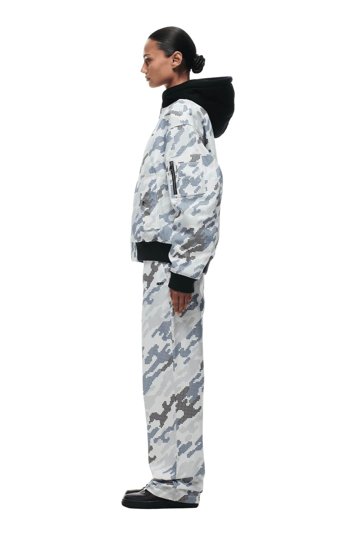 DOT CAMO HOODED BOMBER JACKET