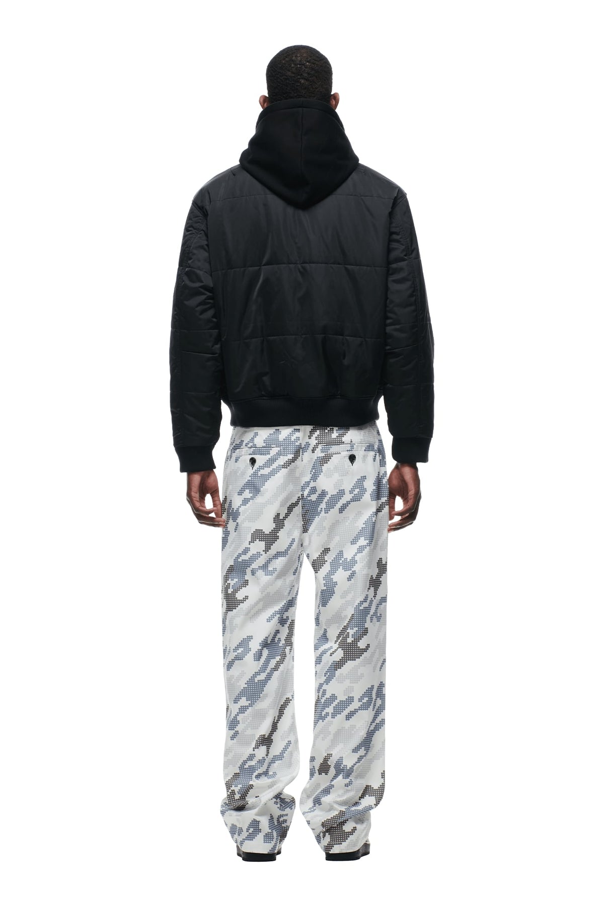DOT CAMO HOODED BOMBER JACKET
