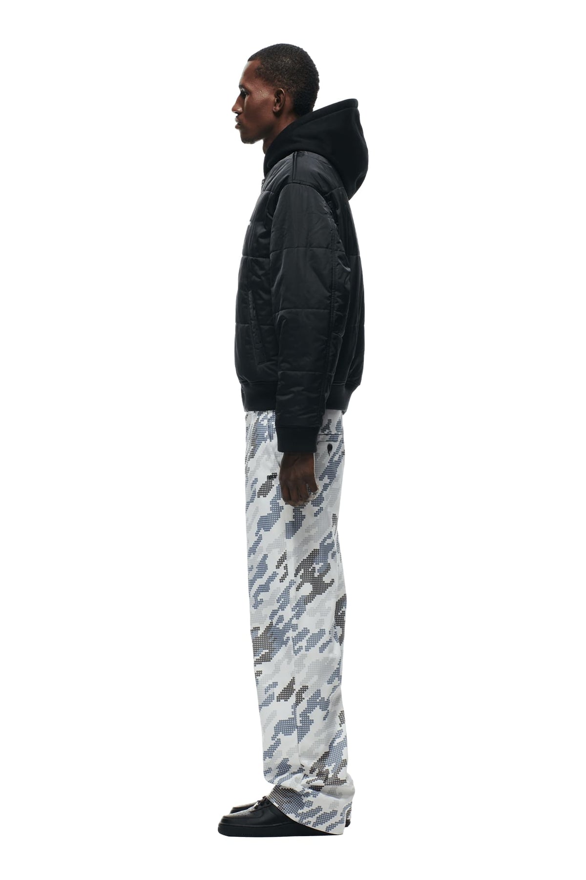 DOT CAMO HOODED BOMBER JACKET