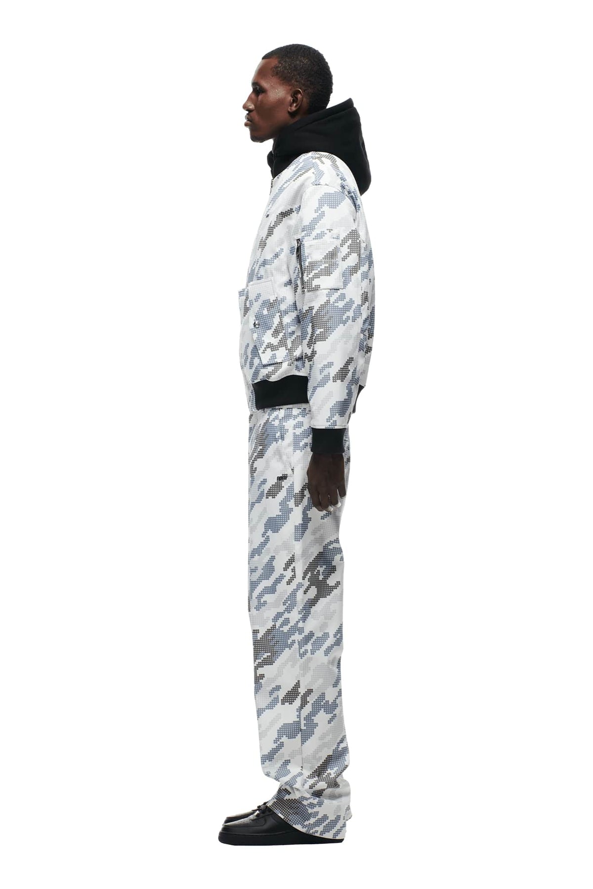 DOT CAMO HOODED BOMBER JACKET