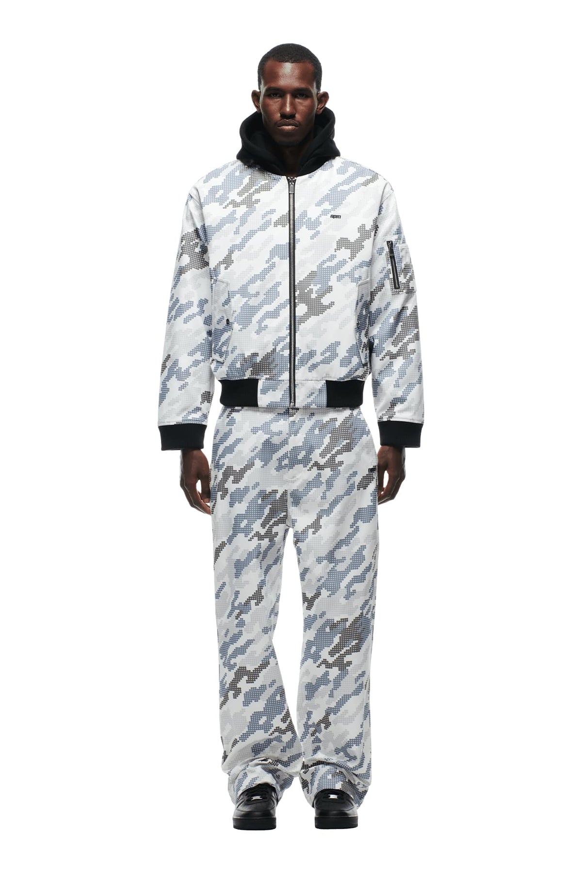 DOT CAMO HOODED BOMBER JACKET