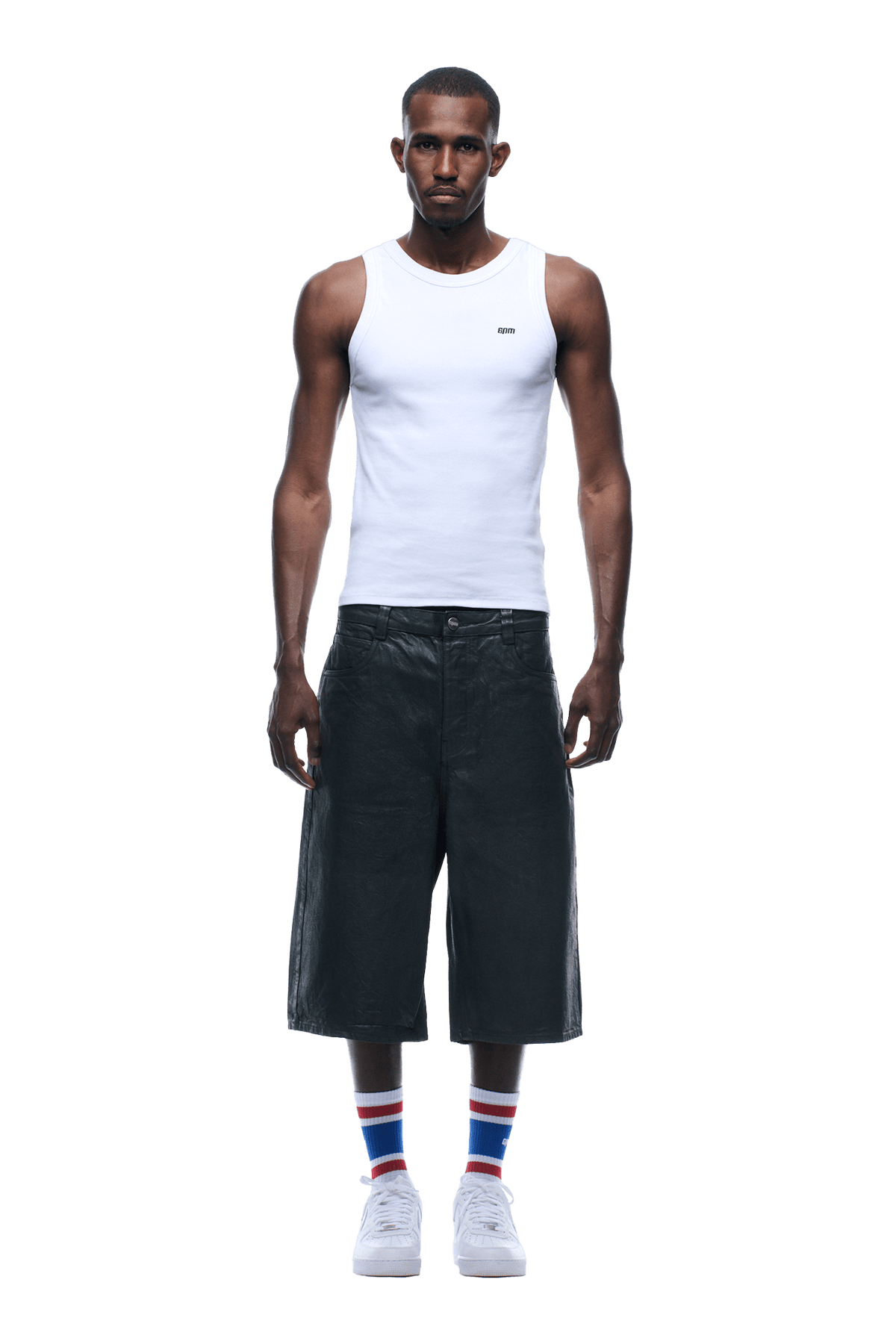 COATED DENIM SHORTS DARK CHROME