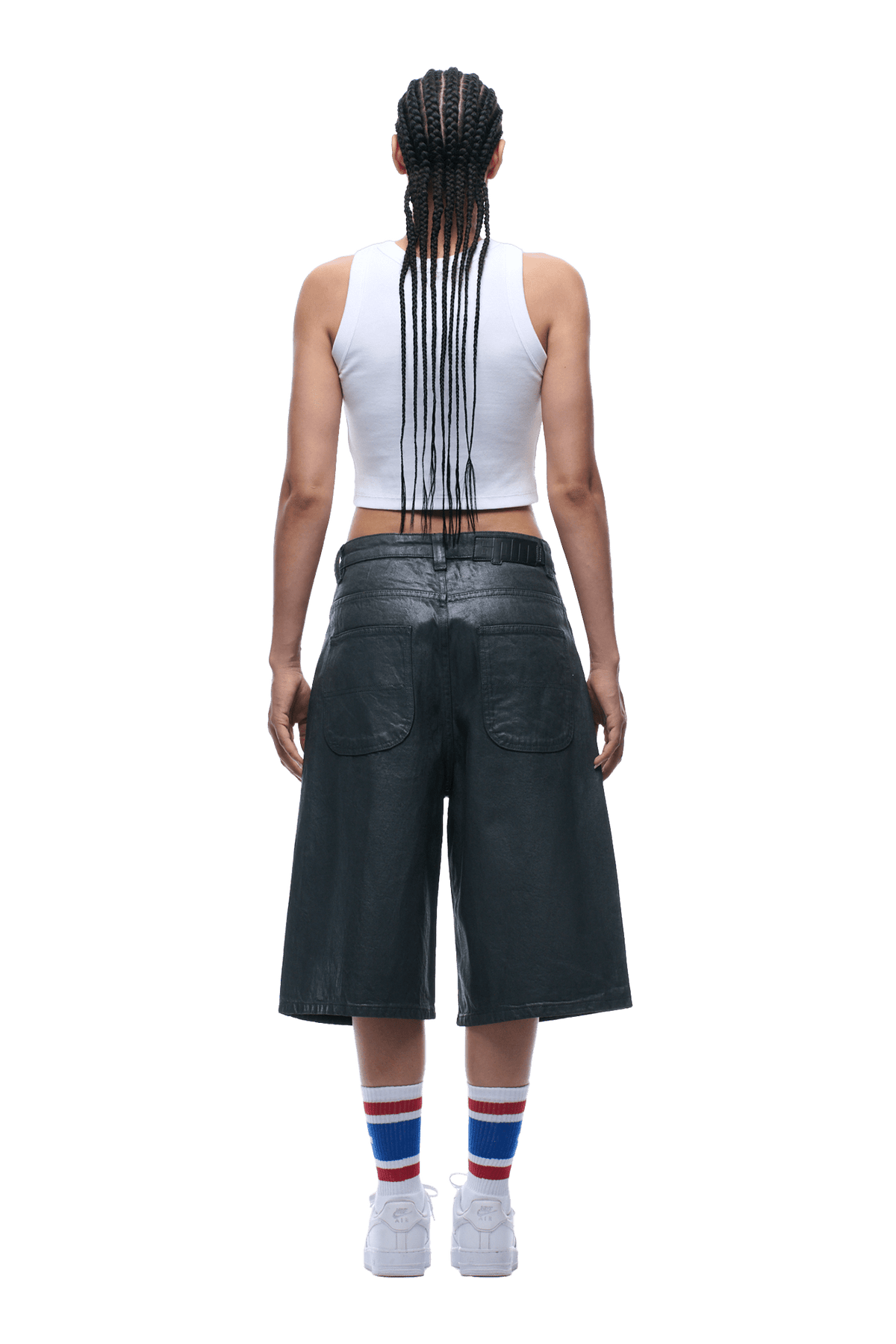 COATED DENIM SHORTS DARK CHROME