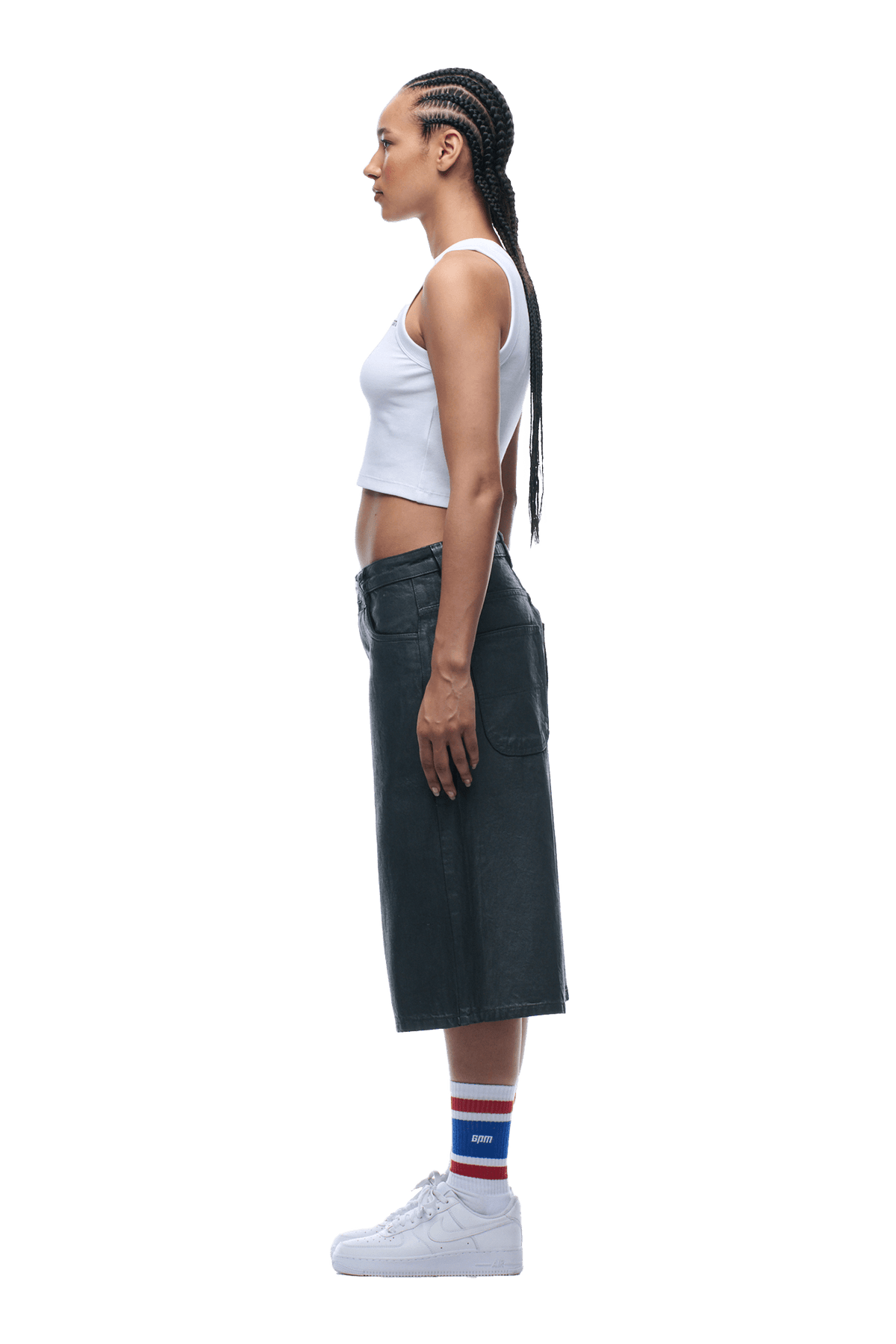 COATED DENIM SHORTS DARK CHROME
