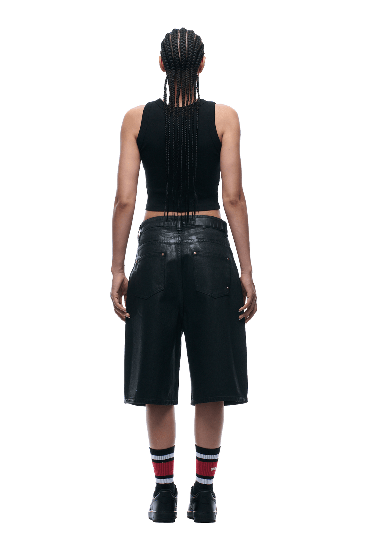 COATED DENIM SHORTS BLACK