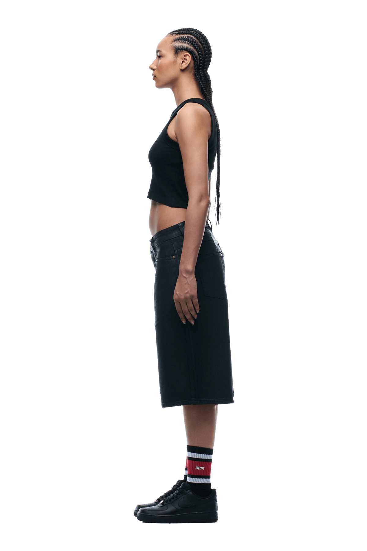 COATED DENIM SHORTS BLACK