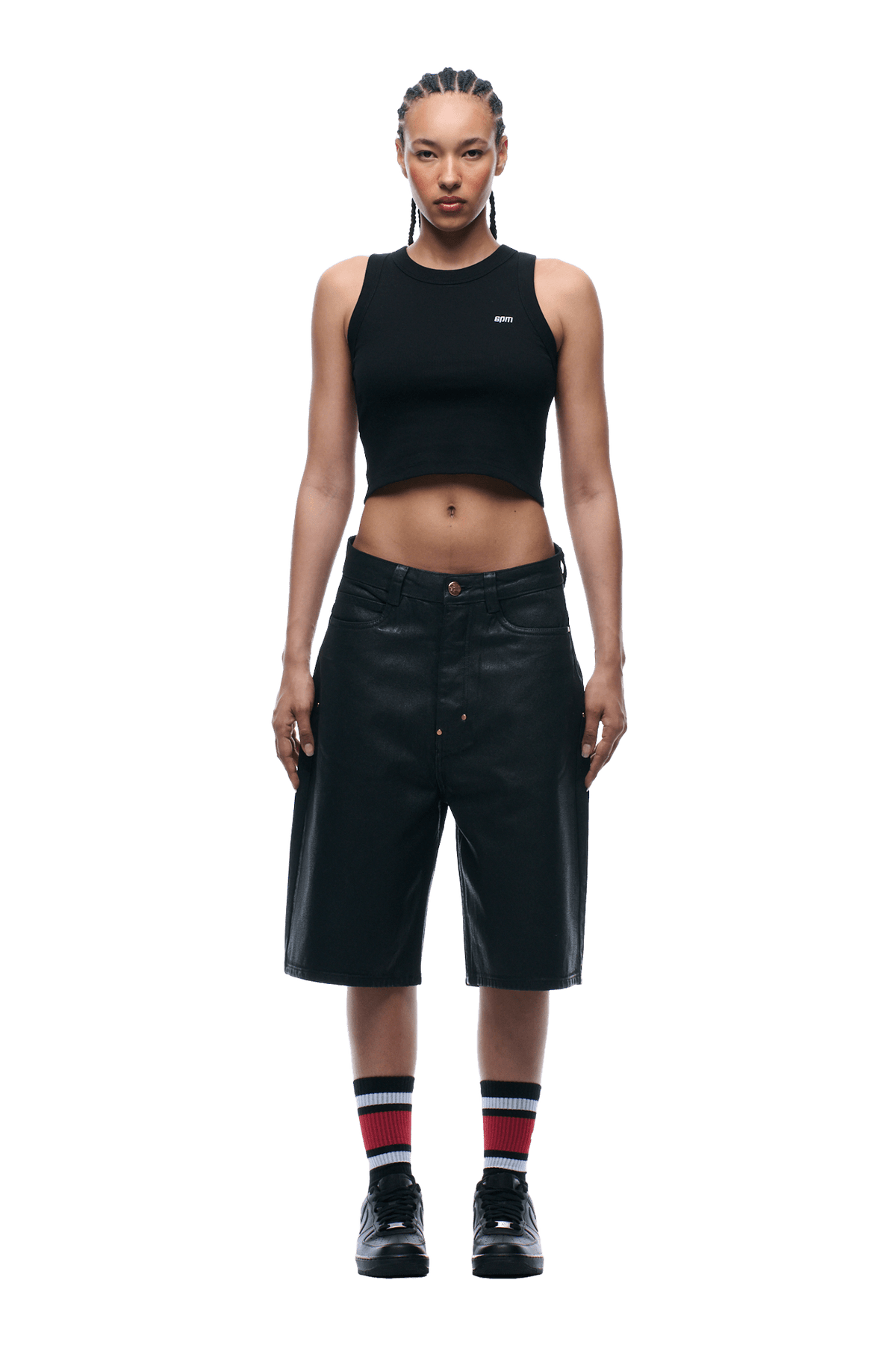 COATED DENIM SHORTS BLACK