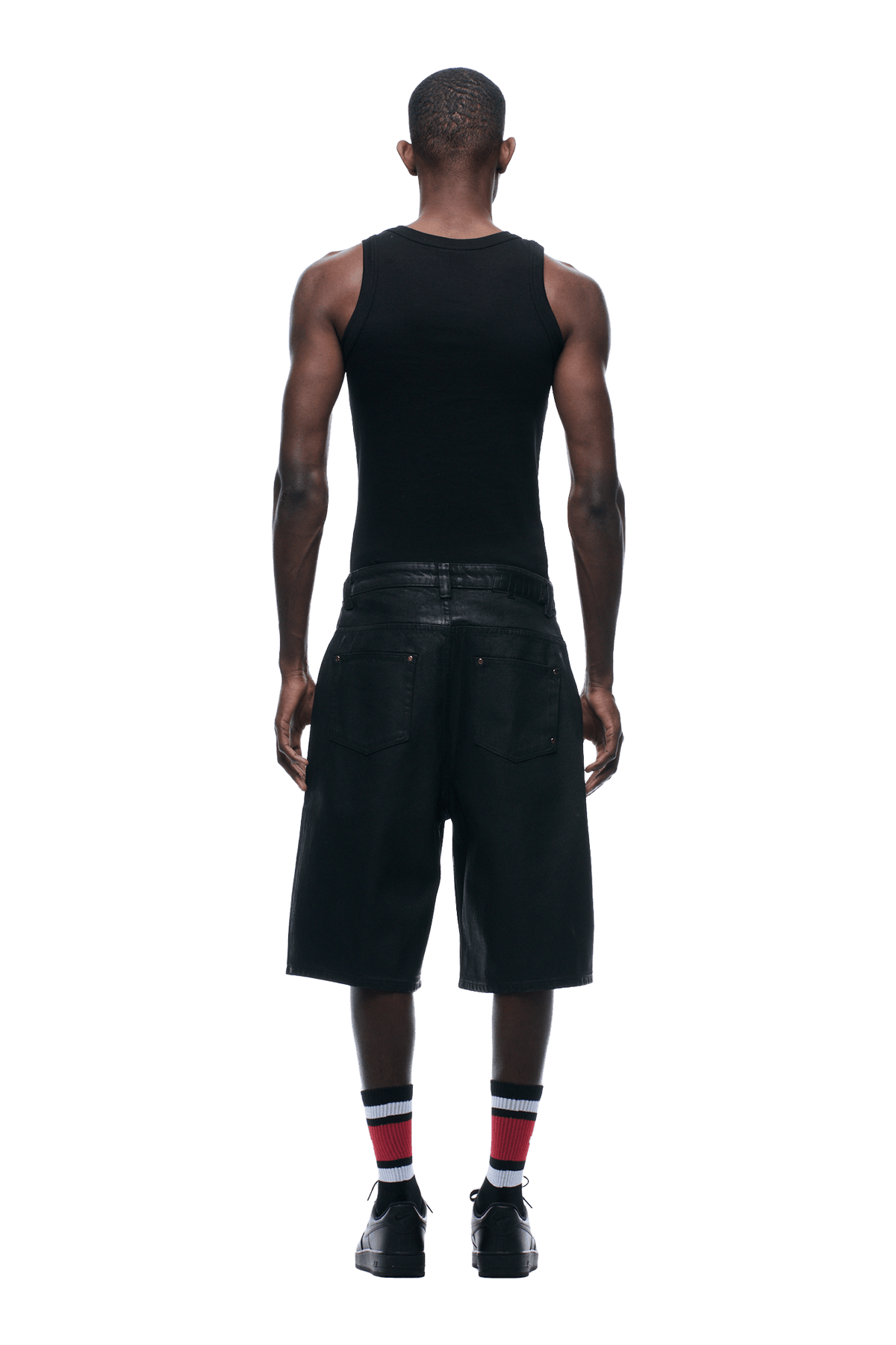 COATED DENIM SHORTS BLACK