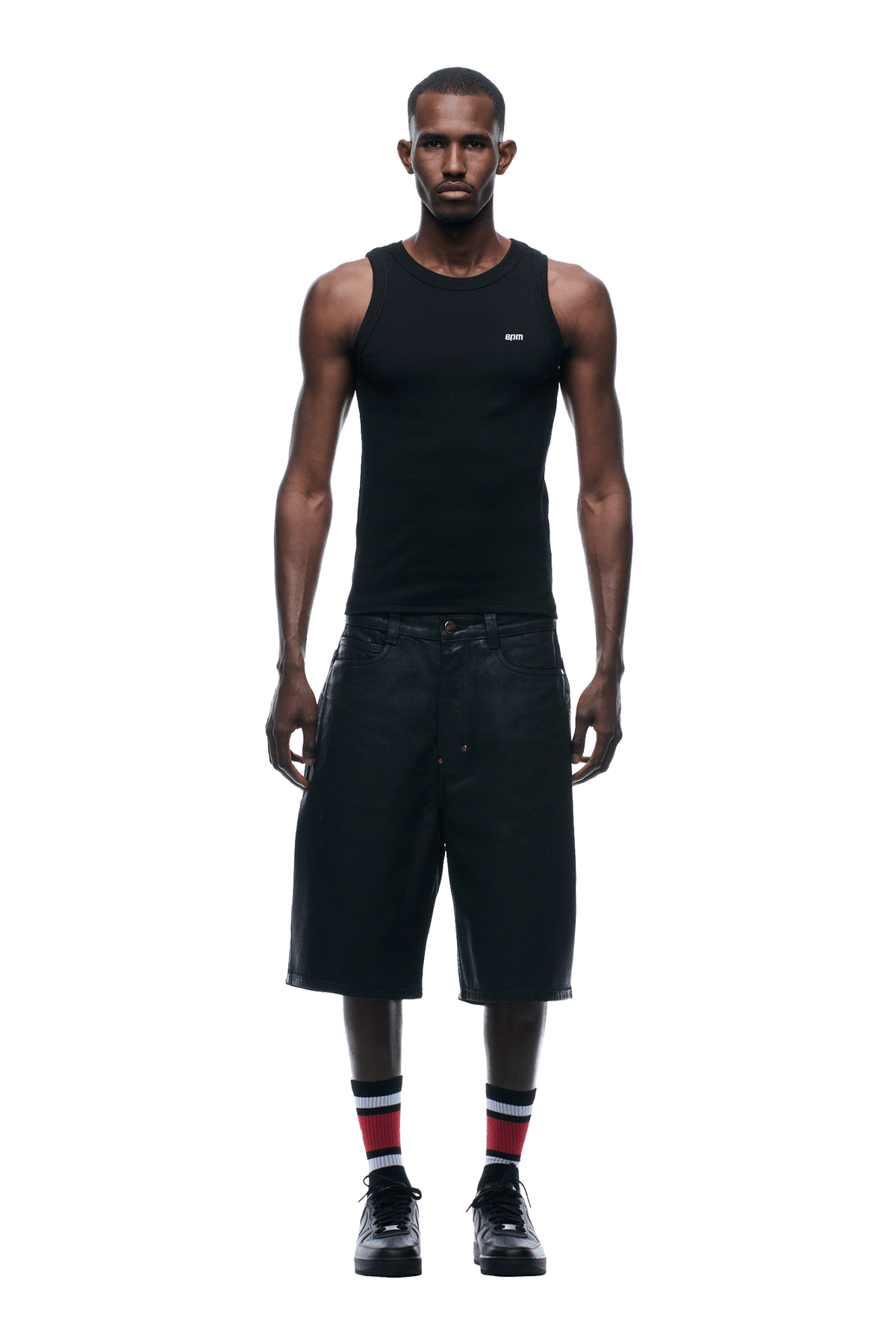 COATED DENIM SHORTS BLACK