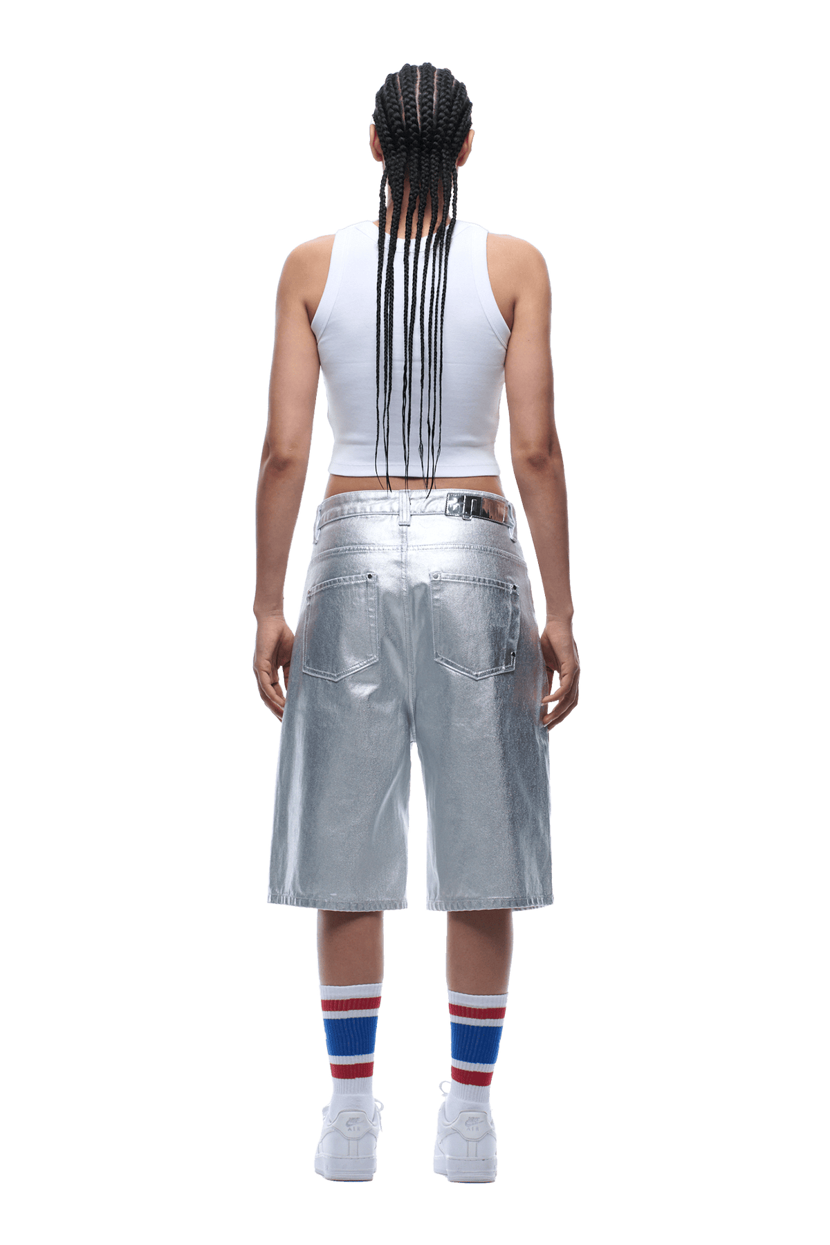 COATED DENIM SHORTS SILVER SURFER