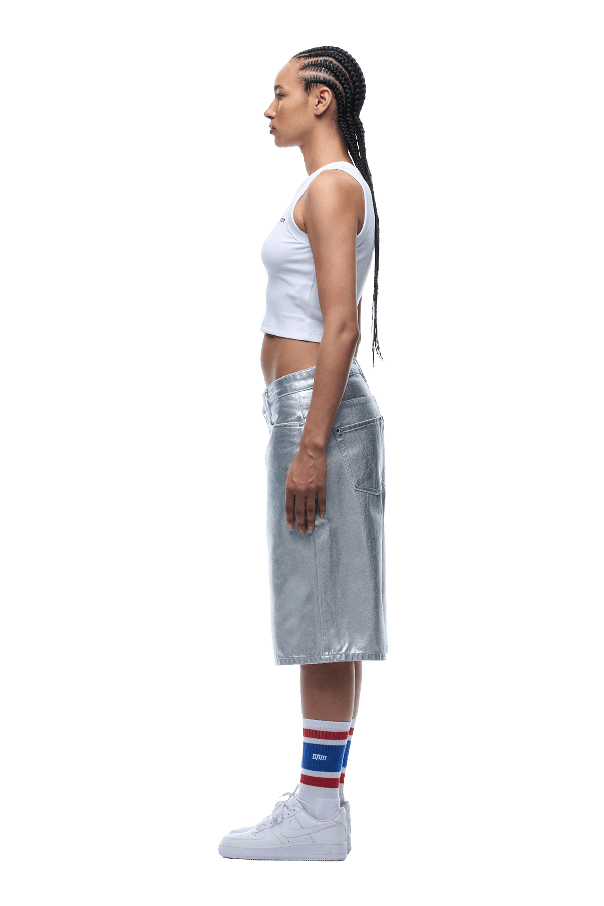 COATED DENIM SHORTS SILVER SURFER