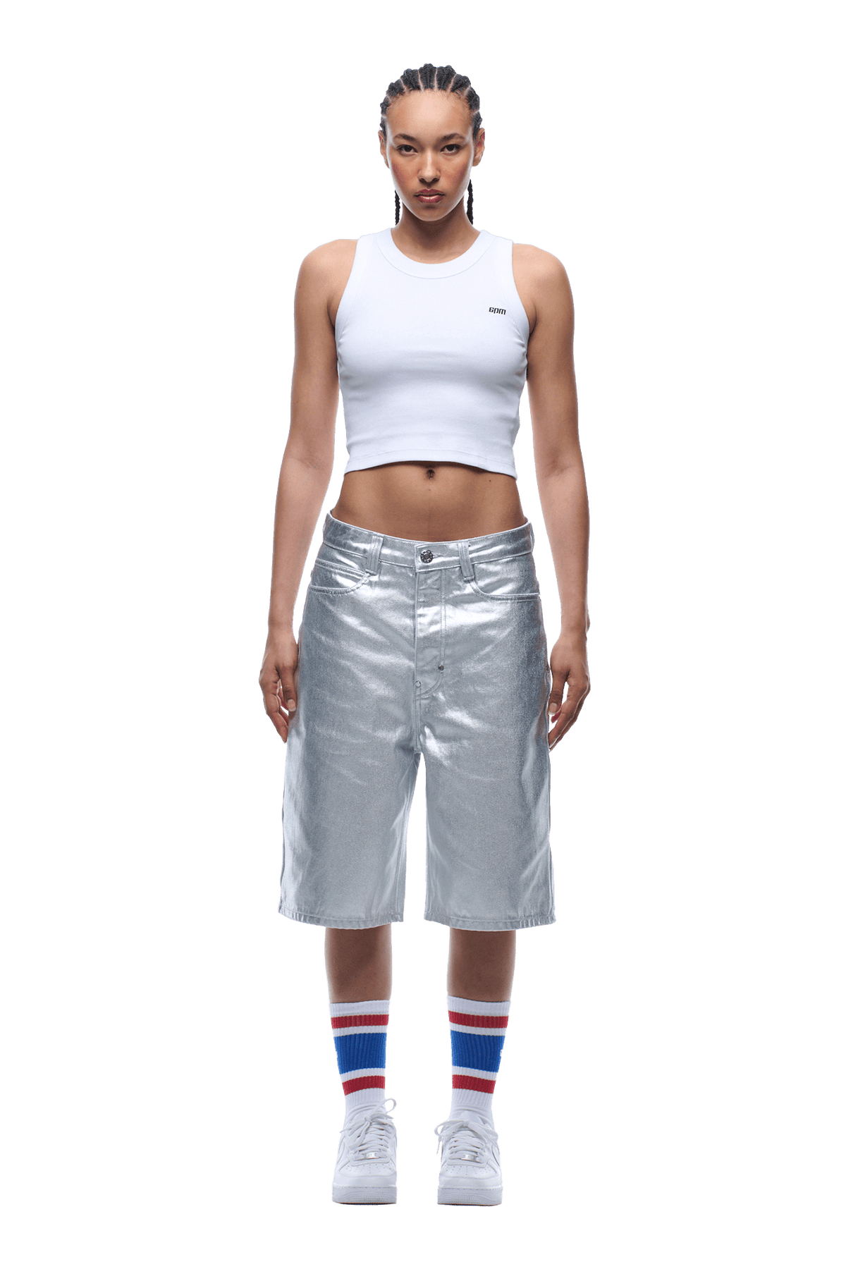 COATED DENIM SHORTS SILVER SURFER