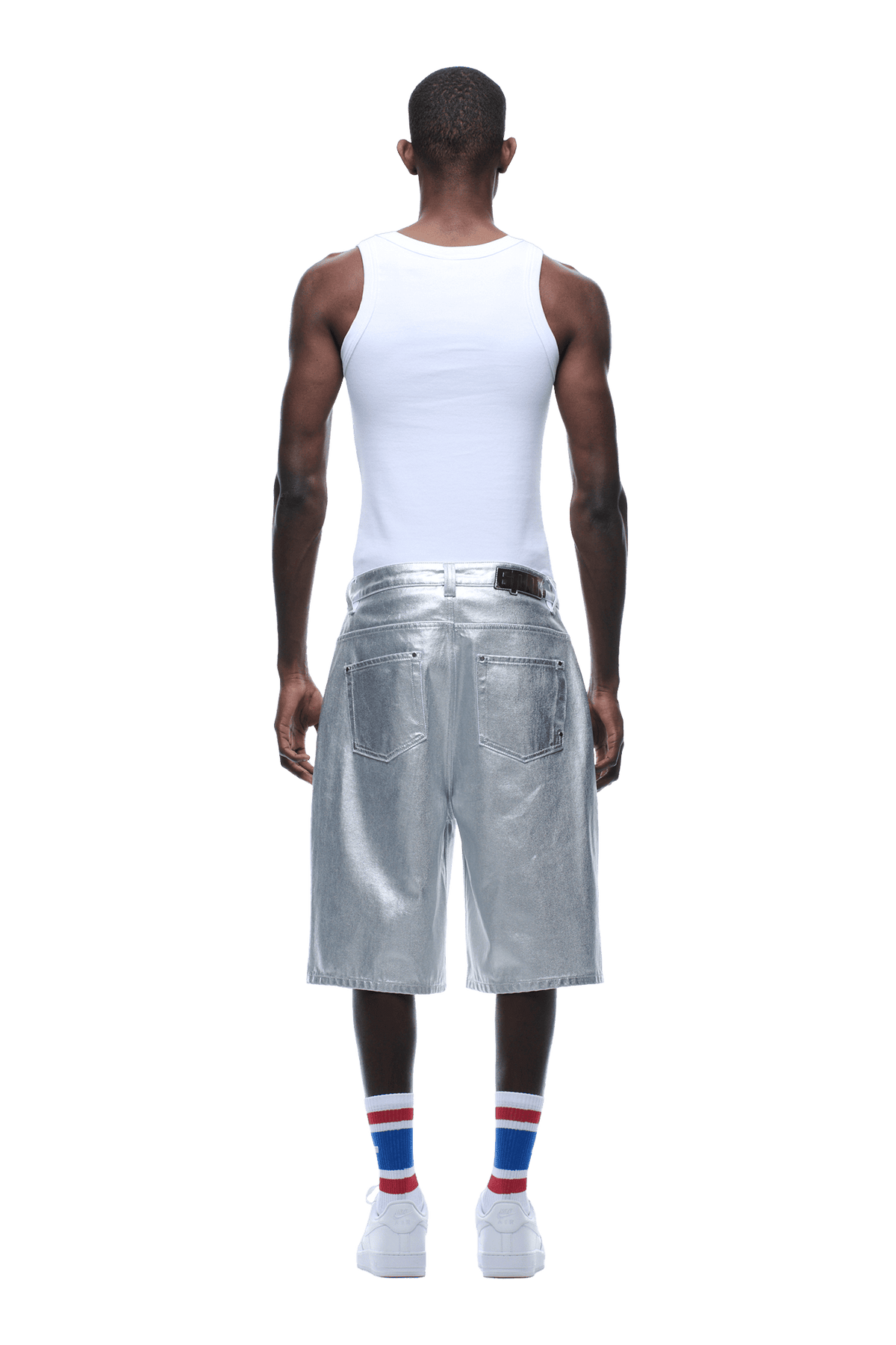 COATED DENIM SHORTS SILVER SURFER