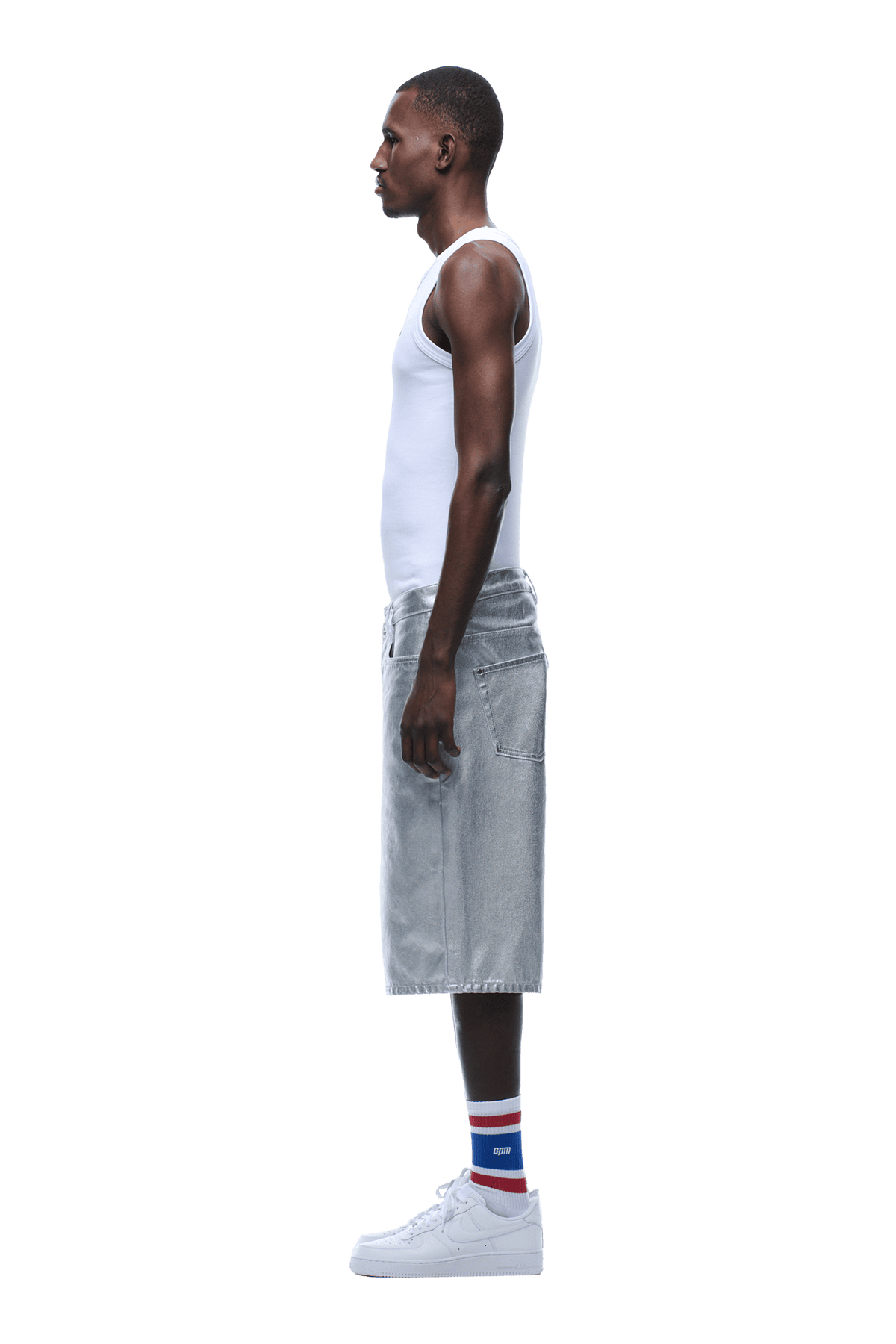 COATED DENIM SHORTS SILVER SURFER