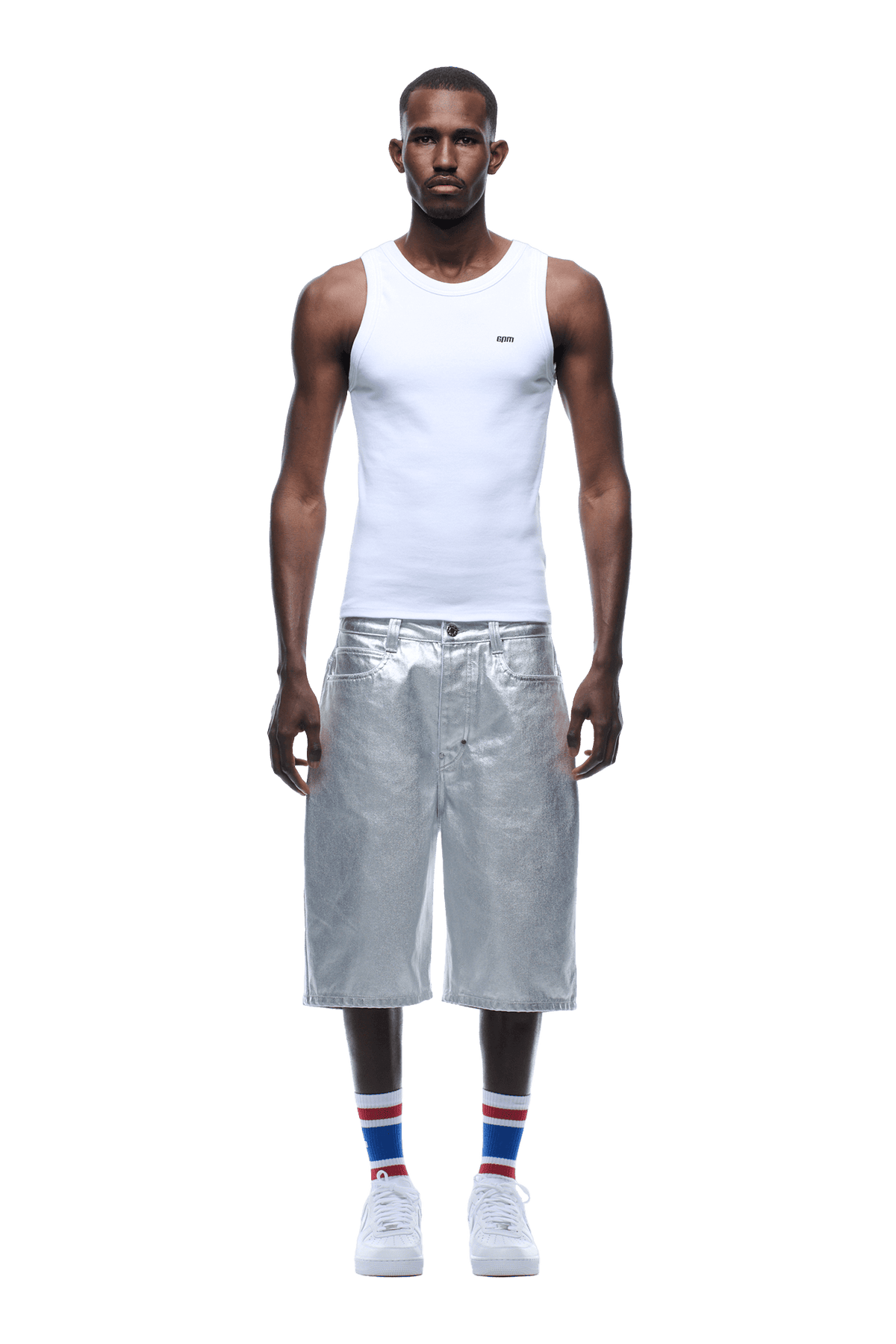 COATED DENIM SHORTS SILVER SURFER