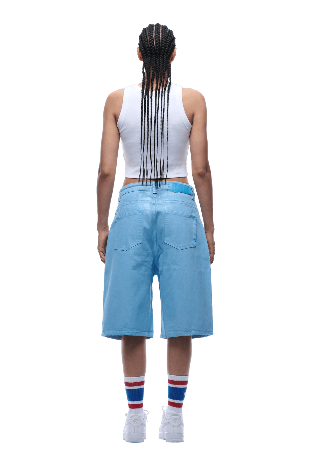 COATED DENIM SHORTS BABY BLUE