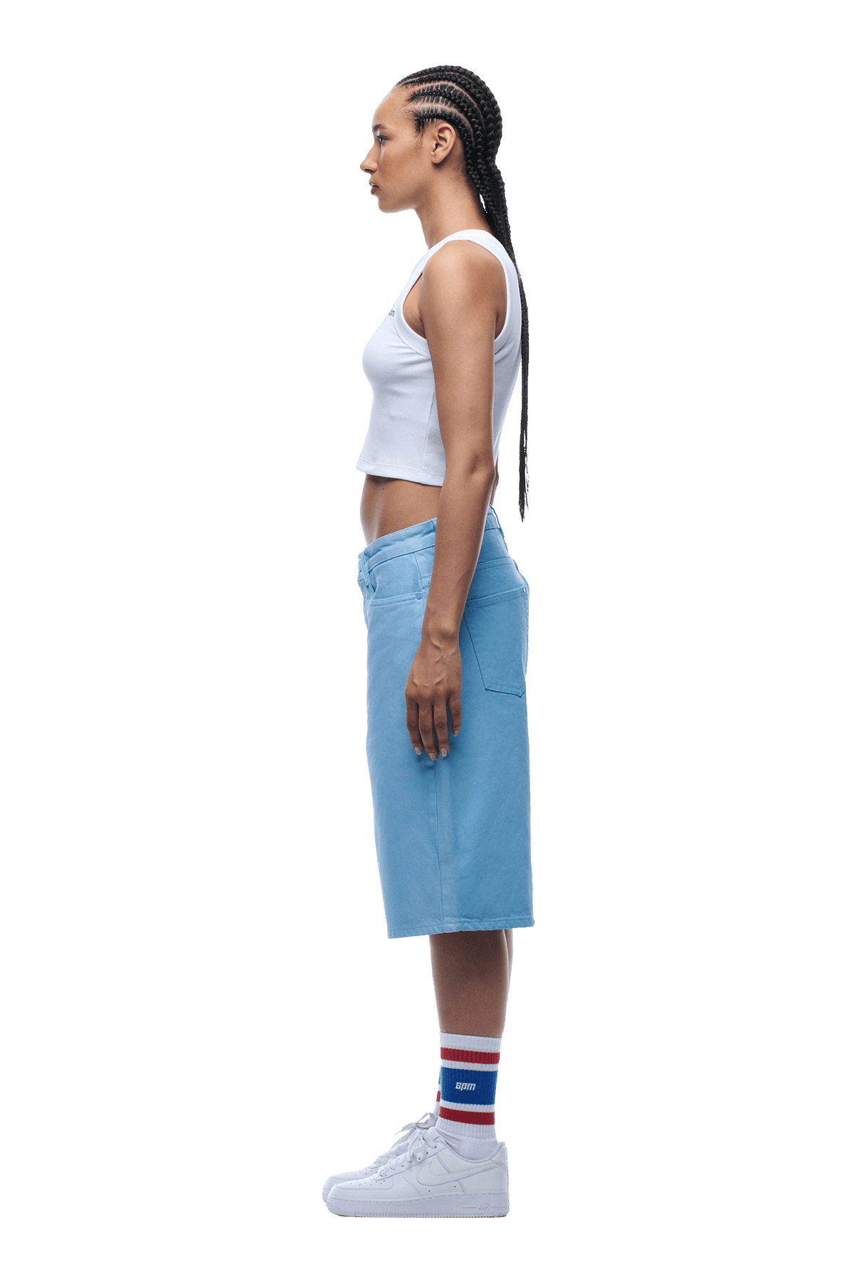 COATED DENIM SHORTS BABY BLUE