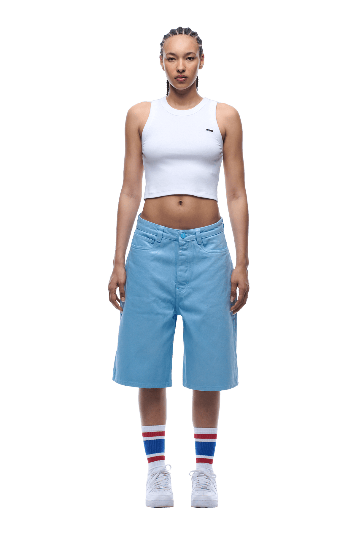 COATED DENIM SHORTS BABY BLUE