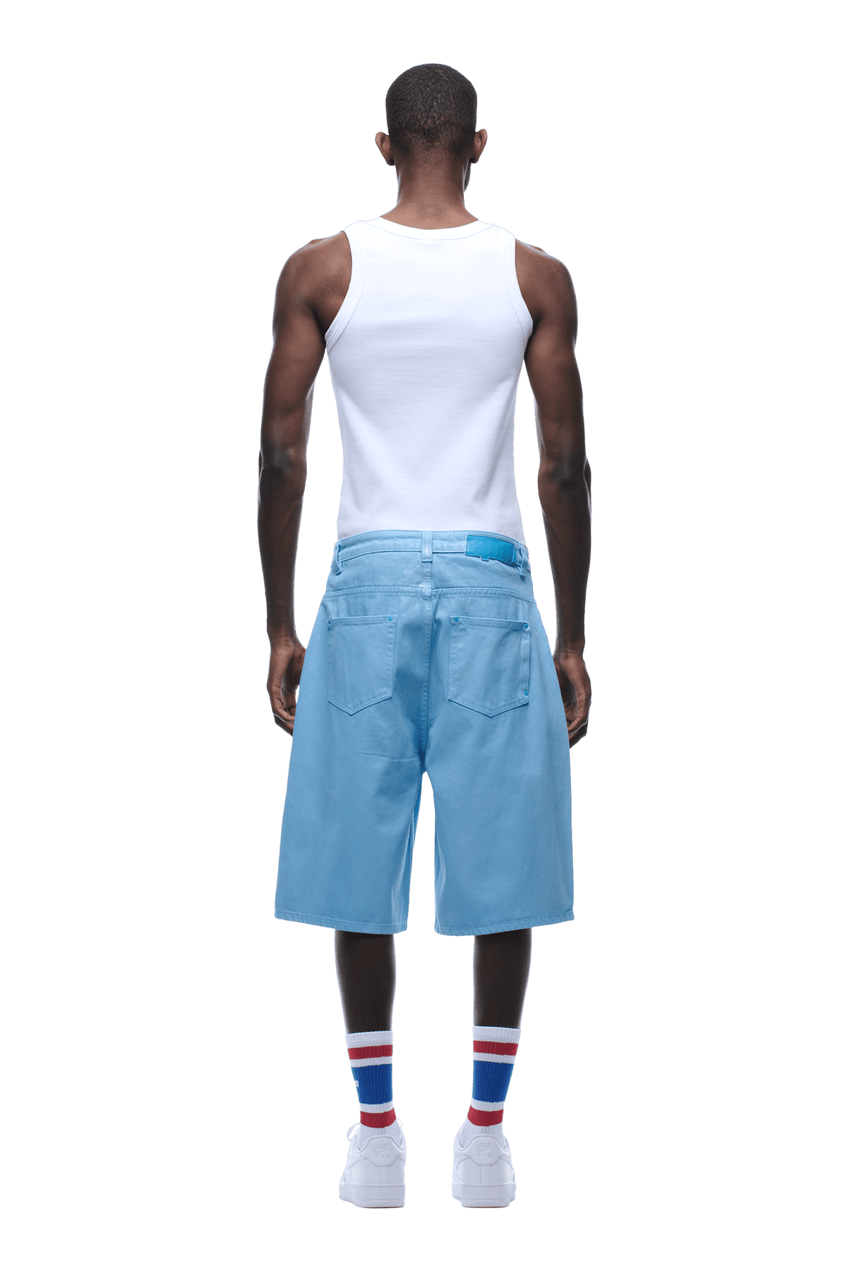 COATED DENIM SHORTS BABY BLUE