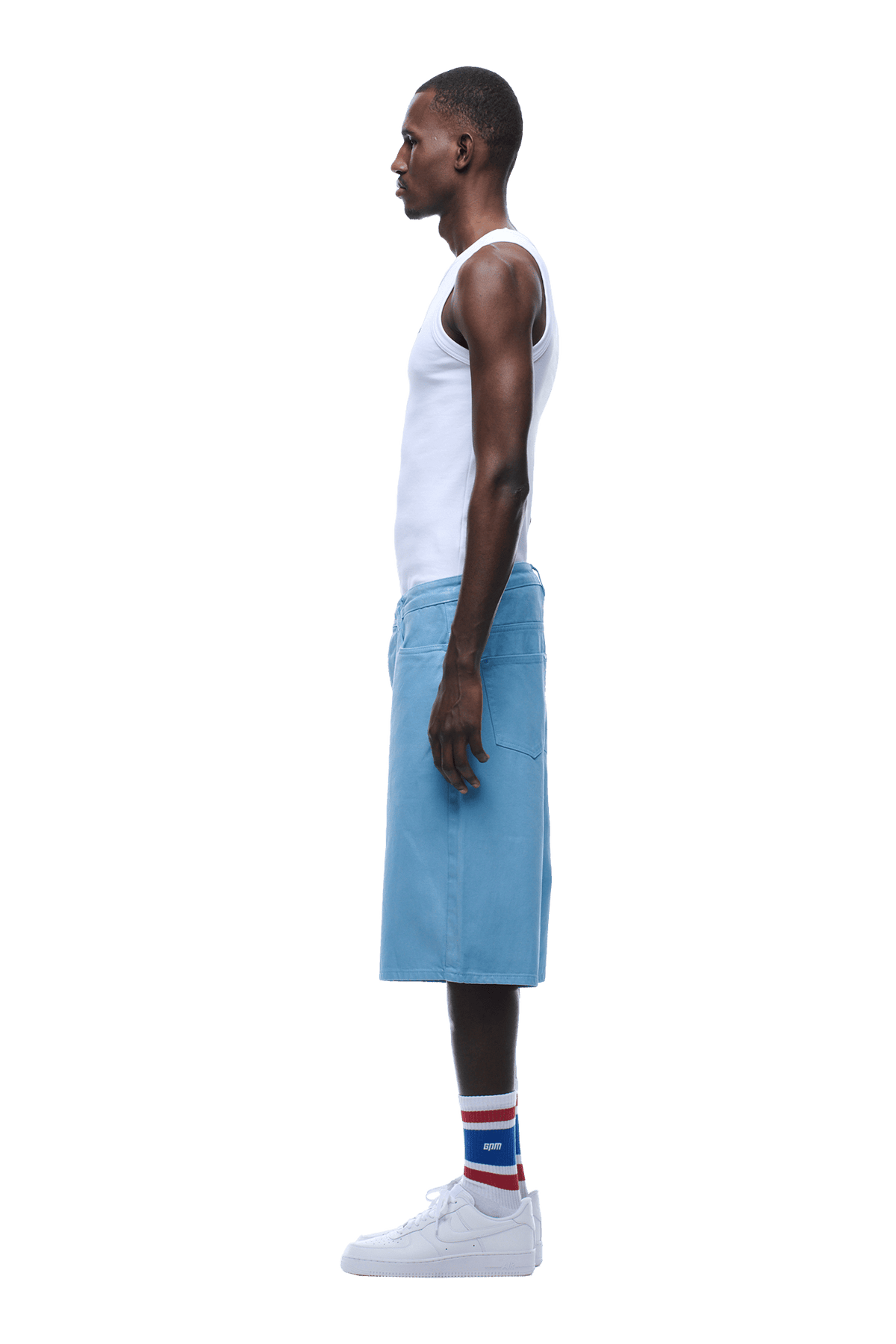 COATED DENIM SHORTS BABY BLUE