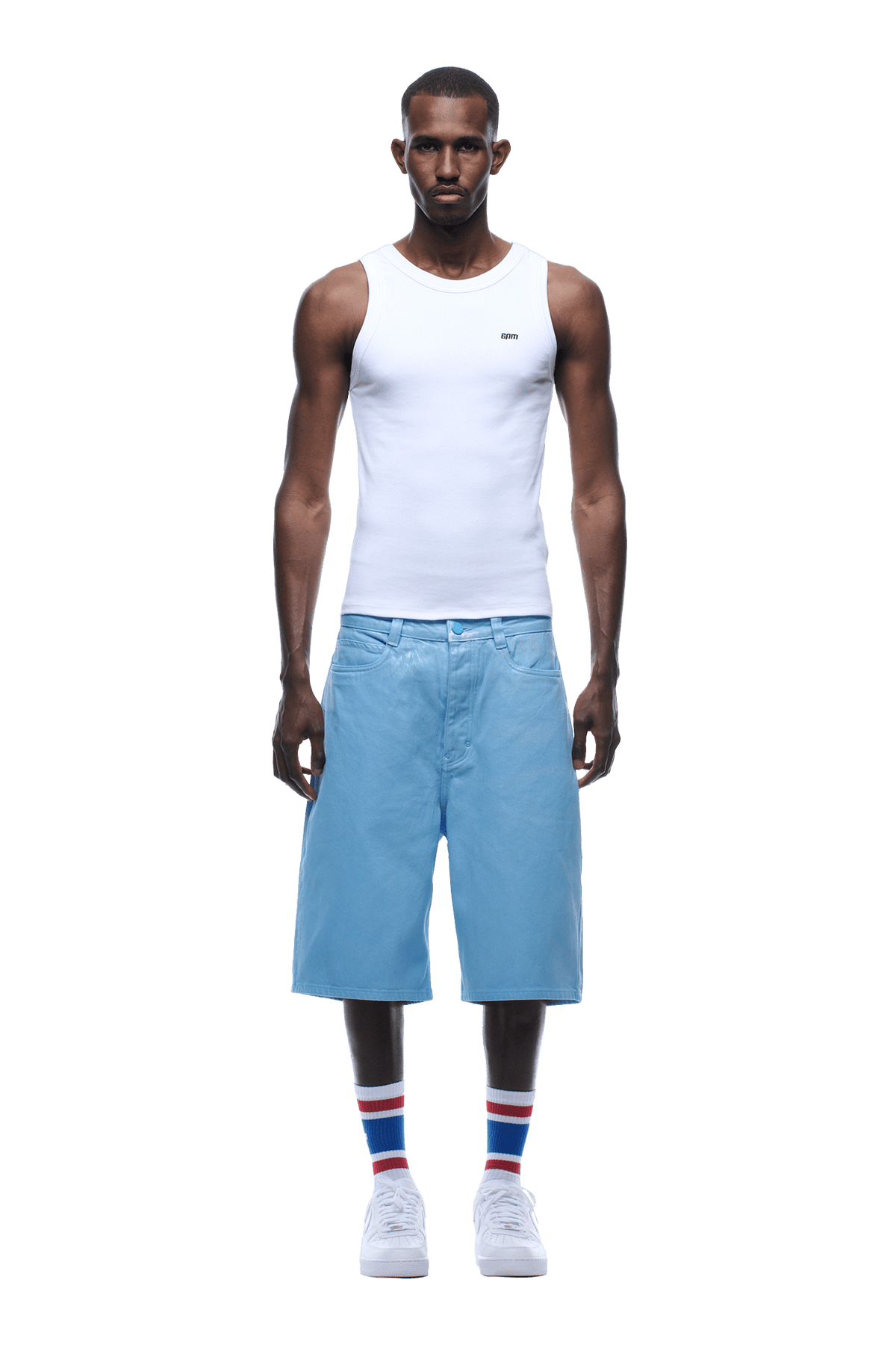 COATED DENIM SHORTS BABY BLUE