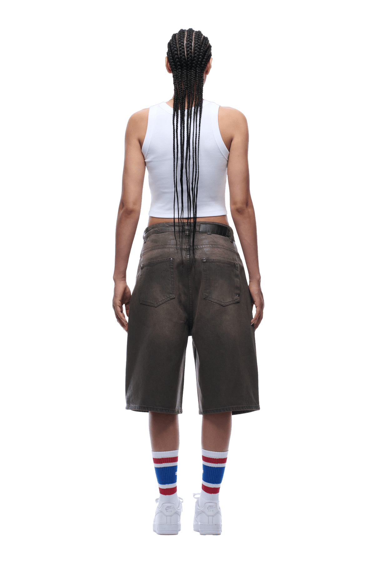COATED DENIM SHORTS WASHED BROWN